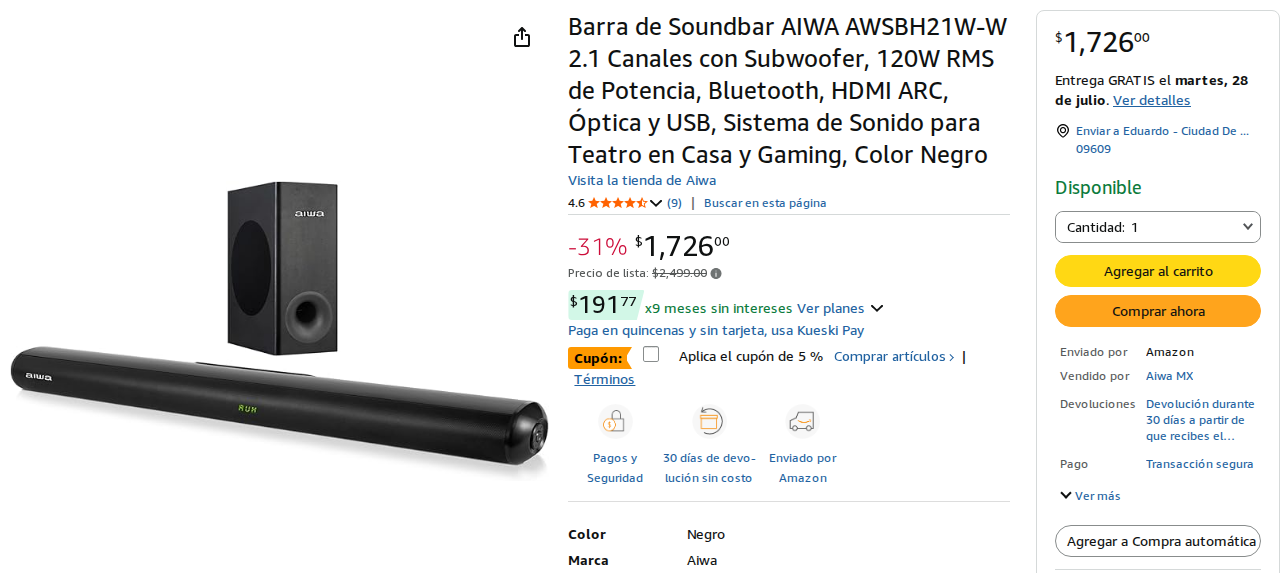 Barra de Sonido con Subwoofer