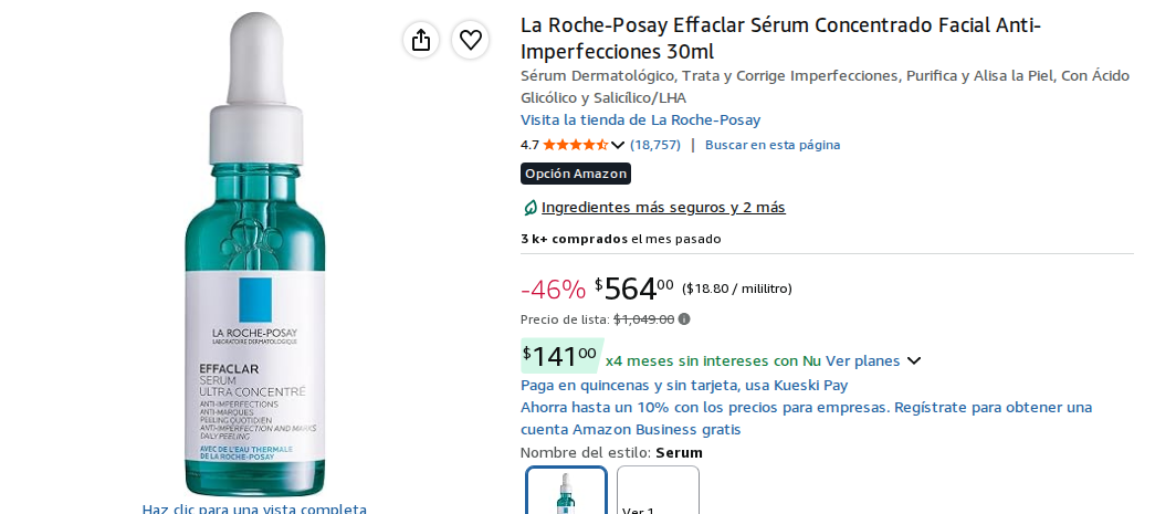La Roche-Posay Effaclar Sérum Concentrado Facial Anti-Imperfecciones 30ml