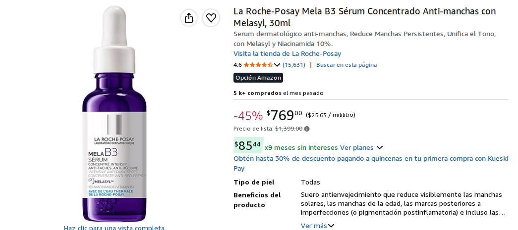 La Roche-Posay Mela B3 Sérum Concentrado Anti-manchas con Melasyl, 30ml