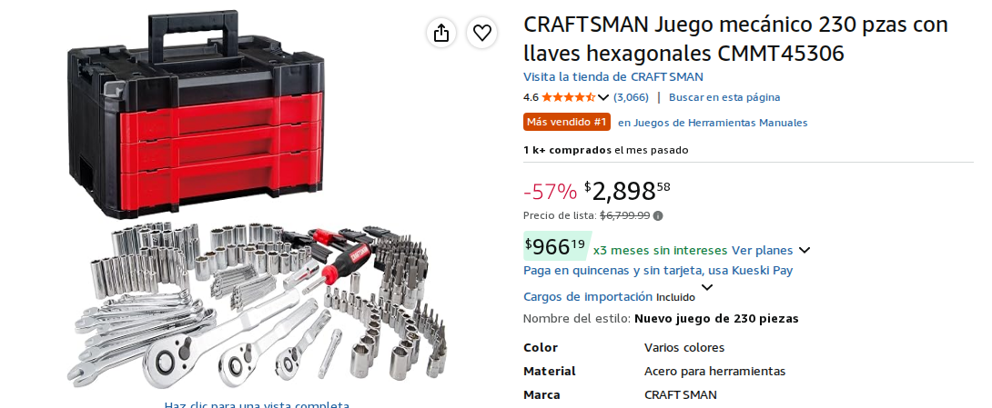 CRAFTSMAN Juego mecánico 230 pzas con llaves hexagonales CMMT45306