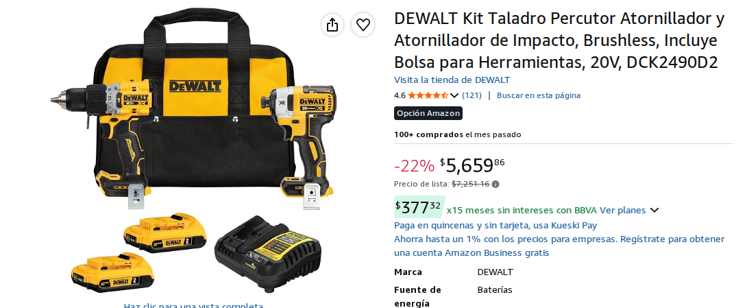 DEWALT Kit Taladro Percutor Atornillador y Atornillador de Impacto, Brushless, Incluye Bolsa para Herramientas, 20V, DCK2490D2
