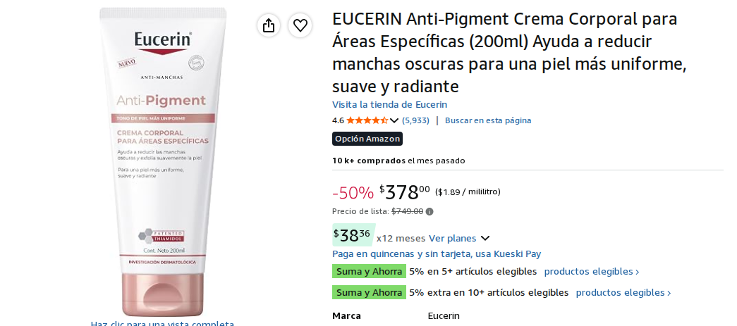 EUCERIN Anti-Pigment Crema Corporal para Áreas Específicas (200ml) Ayuda a reducir manchas oscuras para una piel más uniforme, suave y radiante