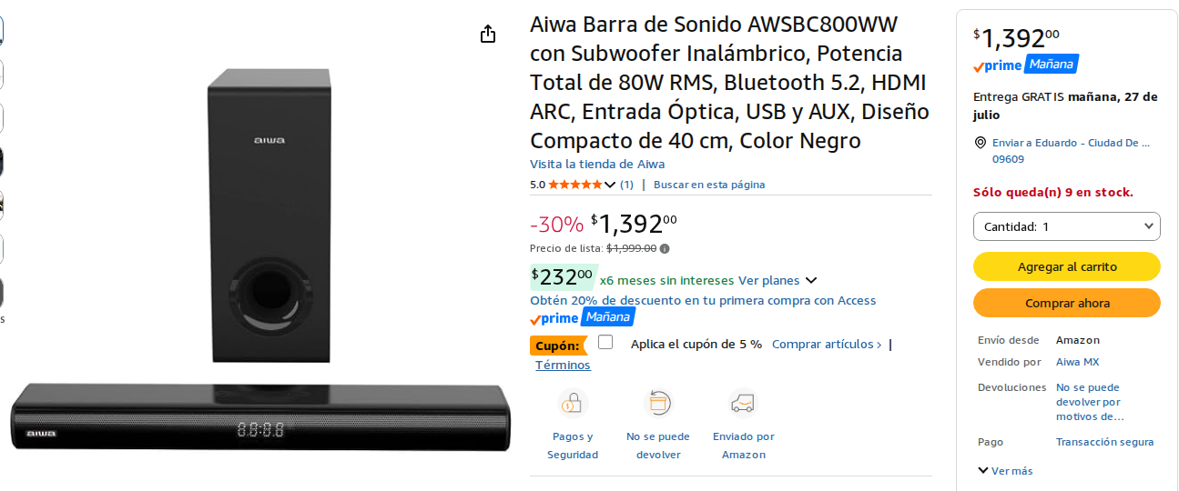 Barra de Sonido Subwoofer