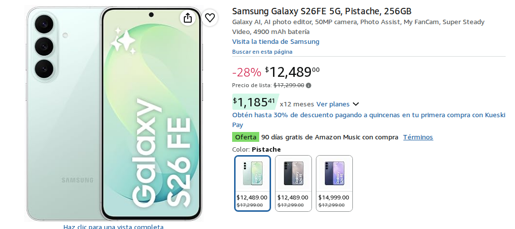 Samsung Galaxy S26FE 5G, Pistache, 256GB