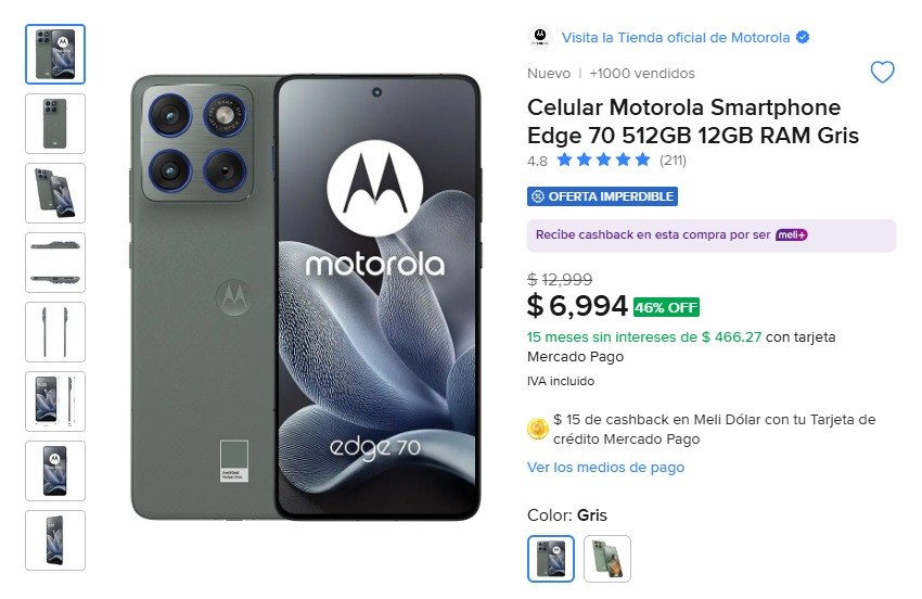 Celular Motorola Smartphone Edge 70 512GB 12GB RAM Gris