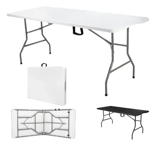 Mesa Plegable Exterior Tipo Portafolio Plástico Rectangular Portátil Jardín 1.80m SelectShop Color Blanco