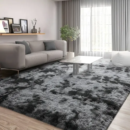 Alfombra Decorativa Sala De Estar Y Dormitorio 200 X 120 Cm Fouortunate-bee Shaggy Carpet Gris Oscuro Geométrico