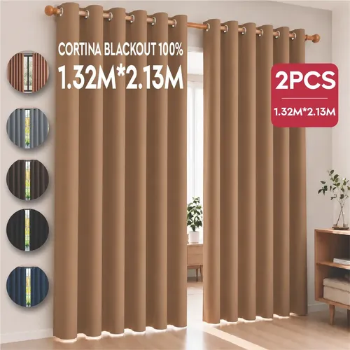 Cortina Cuory Blackout 2 Paneles Aislada Premium 132 X 213 Color Khaki para Ventana Habitación Sala