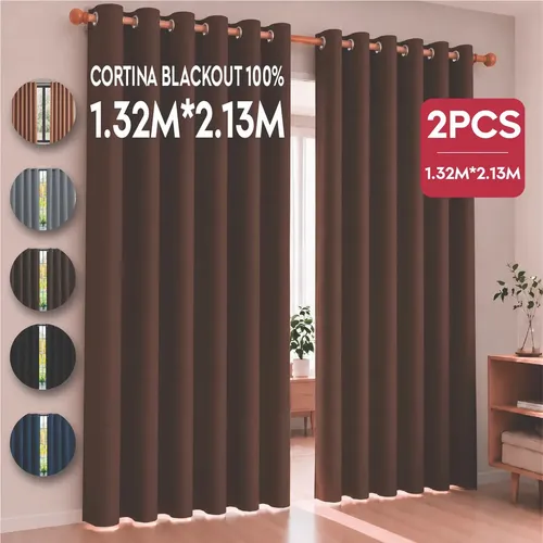 Cortina Cuory Blackout 2 Paneles Aislada Premium 132 X 213 Color Chocolate para Ventana Habitacion Sala