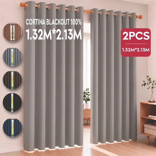 Cortina Cuory Blackout 2 Paneles Aislada Premium 132 X 213 Color Gris para Ventana Habitacion Sala