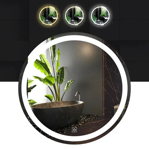 Espejo Decorativo Touch Para Baño Con Luz Led 3 Atenuaciones 60 Cm Marco Blanco
