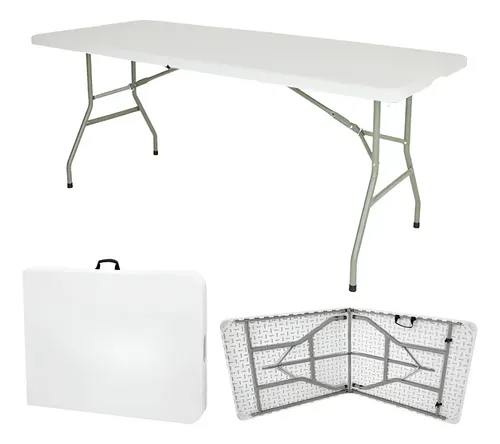 Mesa Plegable De Plastico Tipo Portafolio Para Jardin 180cm Blanco