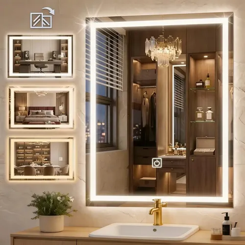 DASHLINE Espejo LED de Pared Táctil para Baño y Tocador, con 3 Tonos de Luz Ajustables espejos cuerpo,ESPEJO PARED ESPEJO LUZ